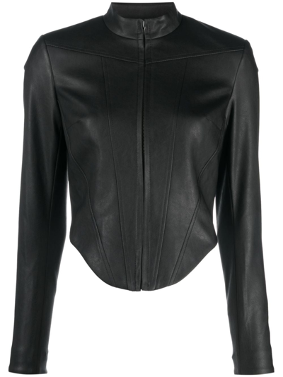 Misbhv Corset Faux-leather Biker Jacket In Black