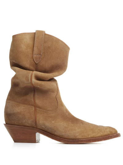 Maison Margiela Tabi-toe Suede Boots In Brown