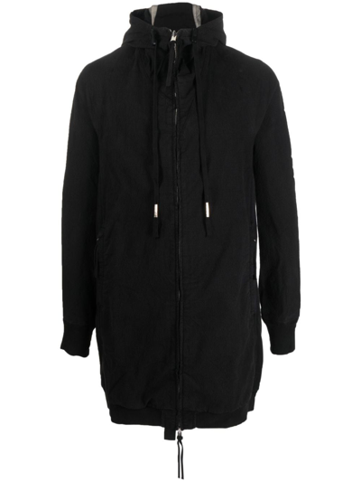 Boris Bidjan Saberi Slouchy Drawstring-hood Cotton Parka In Black