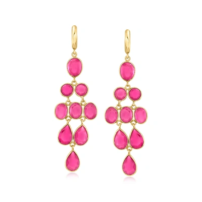 Ross-simons Pink Quartz Drop Earrings In 18kt Gold Over Sterling