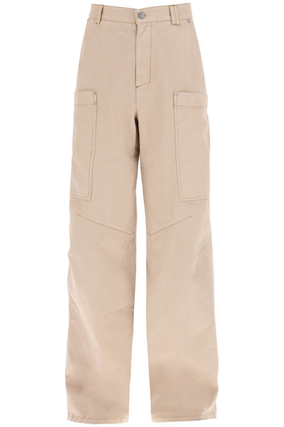 Palm Angels Pa Monogram-embroidery Wide-leg Trousers In Beige