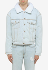 Erl Faux Shearling-trimmed Denim Jacket In Light Blue