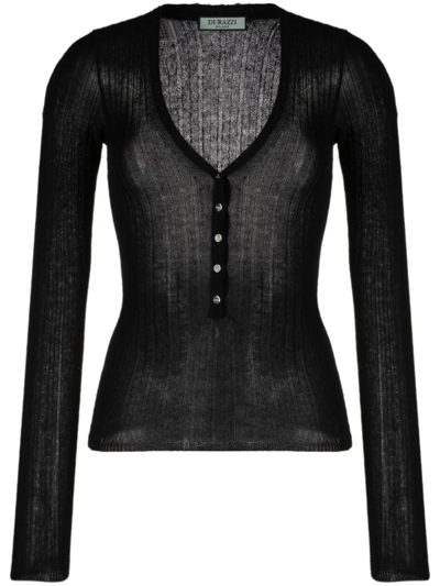 Durazzi Milano V-neck Cashmere Top In Black