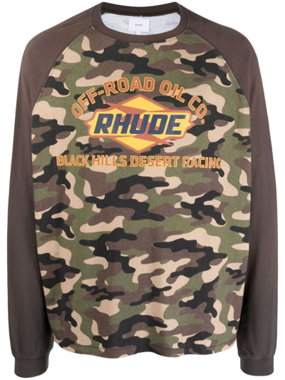 Rhude Logo And Camouflage-print Cotton-jersey T-shirt In Black