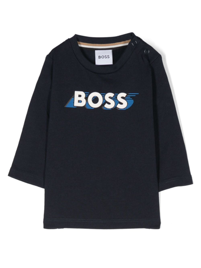 Bosswear Babies' Logo-print Cotton T-shirt In Blau