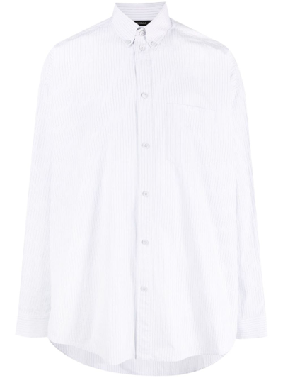 Balenciaga Pinstripe Logo-print Cotton Shirt In Blue