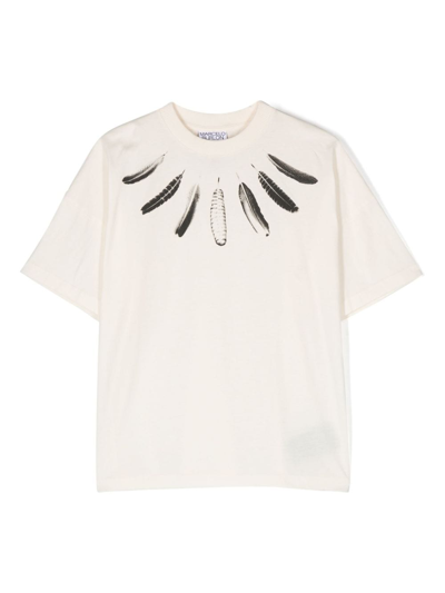 Marcelo Burlon County Of Milan Feather-print Crew-neck T-shirt In Nude