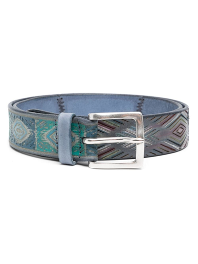 Orciani Patch Stain Leather Belt In Blau