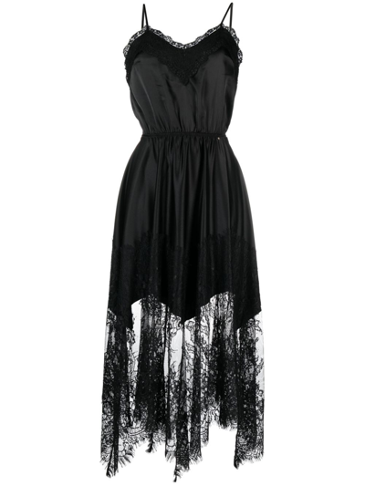 Nissa Lace-embellished Slip Midi Dress In Schwarz