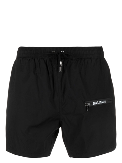 Balmain Logo印花泳裤 In Schwarz