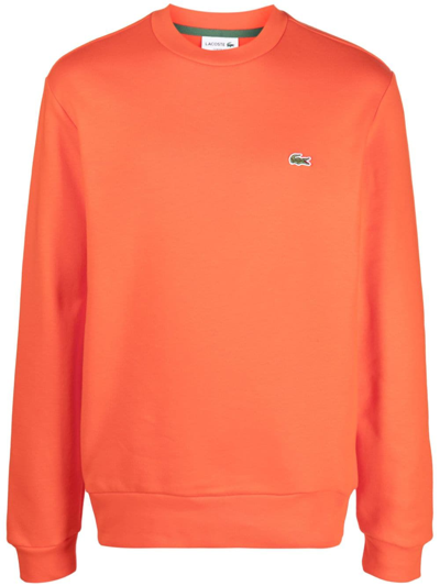 Lacoste Logo-patch Crew-neck Sweatshirt In Orange