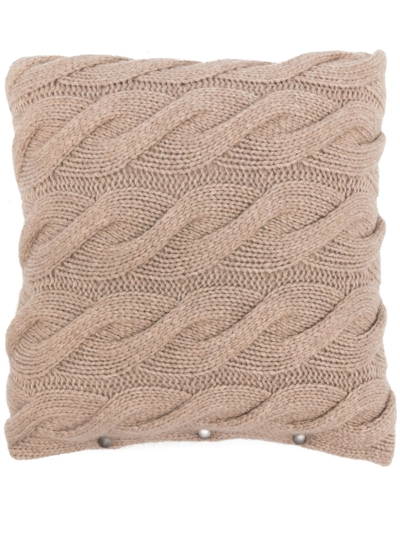Brunello Cucinelli Cable-knit Cashmere Cushion In Nude