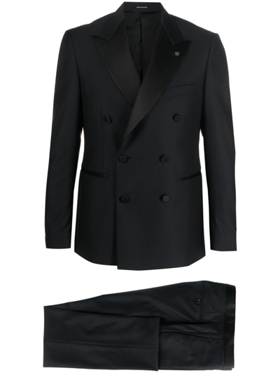 Tagliatore Double-breasted Virgin-wool Suit In Black