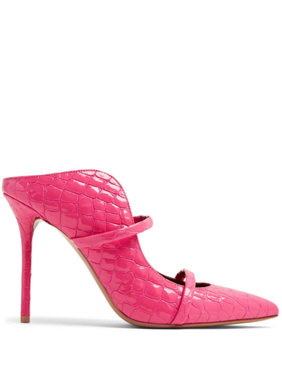 Malone Souliers Embossed Crocodile-effect Leather Mules In Rosa