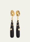 GRAZIA AND MARICA VOZZA EBONY WOOD, MOTHER OF PEARL AND GOLD NUGGET EARRINGS