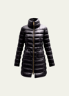Herno Black Puffer Jacket With Horizontal Quilting And High Collar In Black