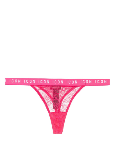 Dsquared2 Icon Lace-panel Thong In Pink