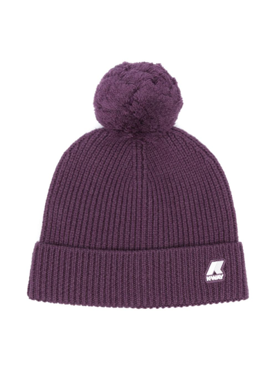 K-way Babies' Logo-appliqué Wool Knitted Beanie In Purple