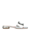 ROGER VIVIER METALLIC LEATHER STRASS MULES 25