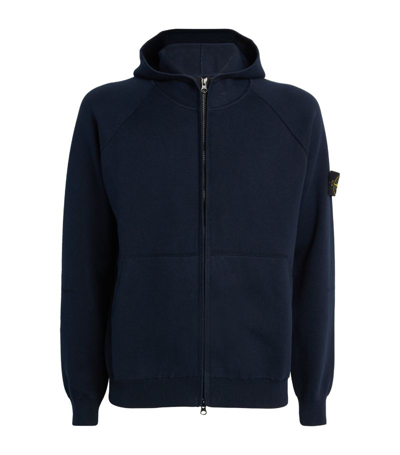 Stone Island Cotton Zip-up Hoodie In Blue