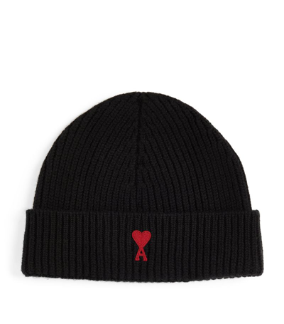 Ami Alexandre Mattiussi Ami De Coeur Rib Knit Beanie In Black