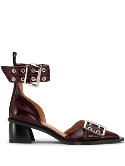 Ganni 50mm Chunky Buckled Pumps In Burgundy