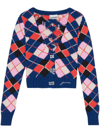 Ganni Long Sleeve Graphic Cotton V-neck Cardigan In Multicolour