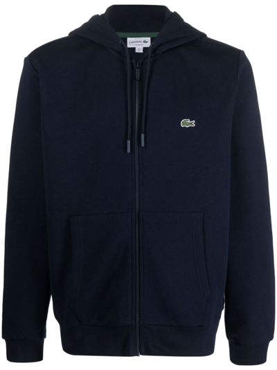 Lacoste Logo-embroidered Zip-up Hoodie In Blue