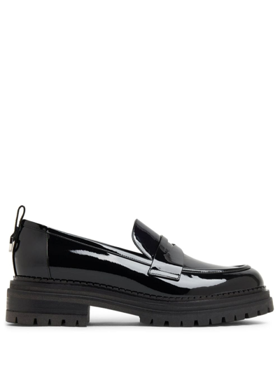 Sergio Rossi Jet Black Leather Slip-on Flats In Multi