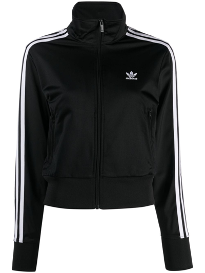 Adidas Originals Three-stripe Flared-sleeve Cropped Sweatshirt In Black