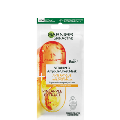 Garnier Skinactive Anti Fatigue Ampoule Sheet Mask - Pineapple And 1% Vitamin C 15g In White