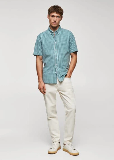 Mango Man 100% Cotton Short-sleeved Printed Shirt Green