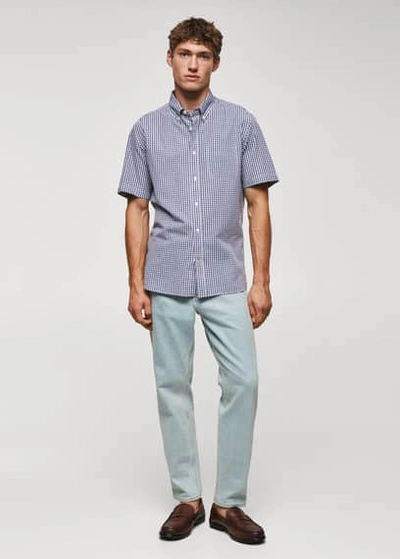 Mango Man 100% Cotton Short-sleeved Printed Shirt Navy