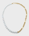 PEARLS BY SHARI 18K YELLOW GOLD PEARL AND CHAIN LINK NECKLACE