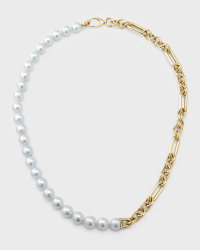 Pearls By Shari 18k Yellow Gold Pearl And Chain Link Necklace