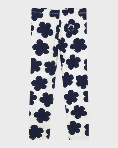 Kenzo Kids' Floral-print Elasticated-waistband Leggings In Navy Blue