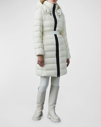 Mackage Ashley Down Puffer Coat With Velcro Belt In Cream