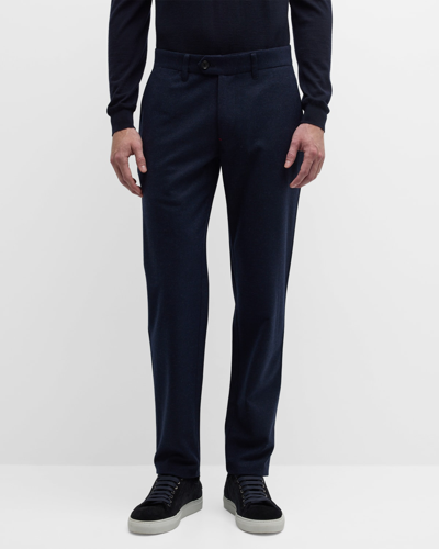 Isaia Men's Wool-cashmere Flannel Trousers In Blue