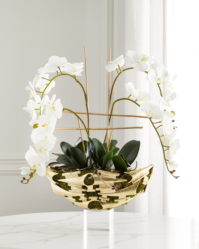 John-richard Collection Moss Meadow Orchid 32" Faux Floral Arrangement In Aluminum Container In Brown