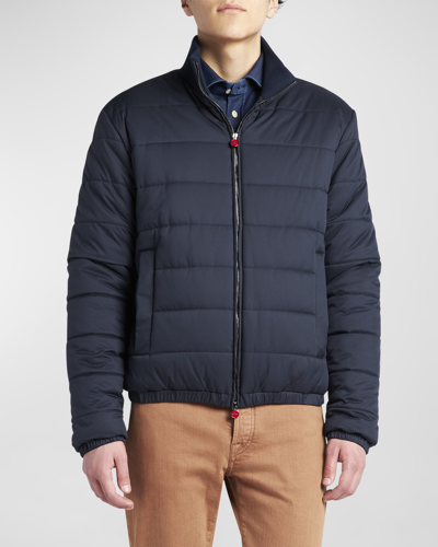 Kiton Men's Quilted Full-zip Bomber Jacket In Blue