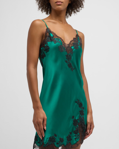 Josie Natori Lolita Lace Applique Charmeuse Nightgown In Deep Emerald