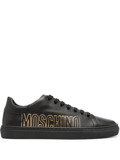 Moschino Logo-embossed Leather Trainers In 黑色