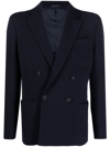 Giorgio Armani Double-breasted Velvet Blazer In 蓝色