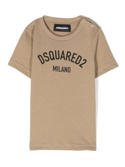 Dsquared2 Kids' Logo-print Crew-neck T-shirt In Beige