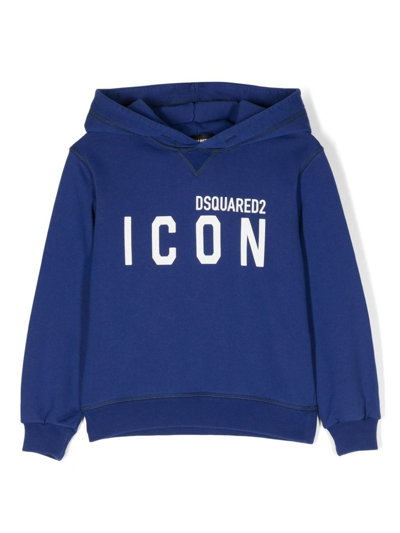 Dsquared2 Kids' Logo-print Cotton Hoodie In Blue