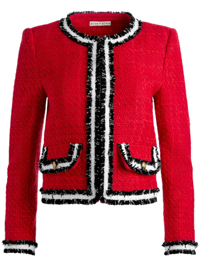 Alice And Olivia Landon 夹克 – Perfect Ruby/ Black / White In Red