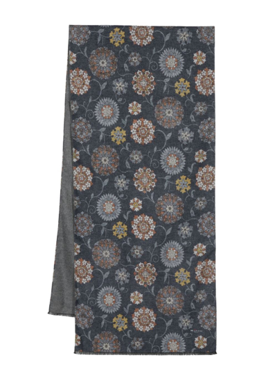 Kiton Brown Silk Scarf With Floral Print In Multi