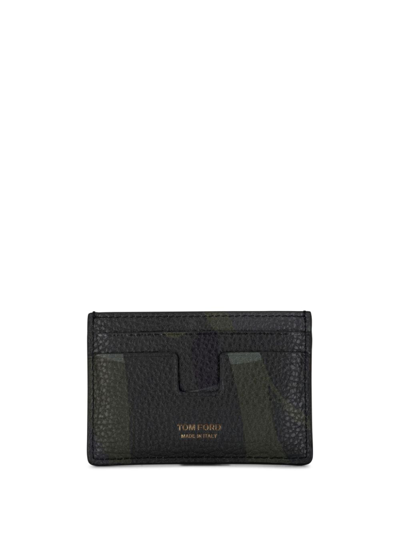 Tom Ford Camo-pattern Leather Cardholder In Green
