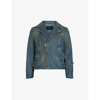 Allsaints Mens Jade Blue Jade Zip-embellished Leather Biker Jacket