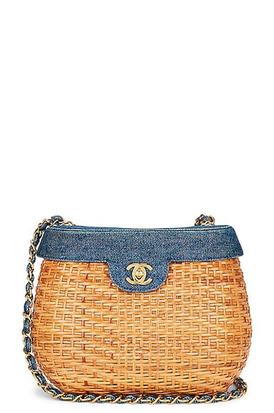 Pre-owned Chanel Denim & Straw Basket Bag In Blue